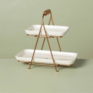 NEW- Tiered Nordic Trim Stoneware & Metal Serving Stand - Hearth & Hand™